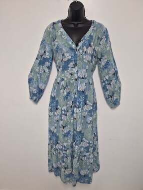 Style & Co Linen Modal Blend Floral Button Down Midi Dress sz S